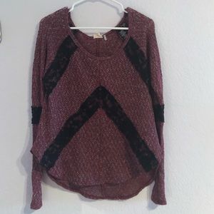 Maroon and Black Lace Sweater